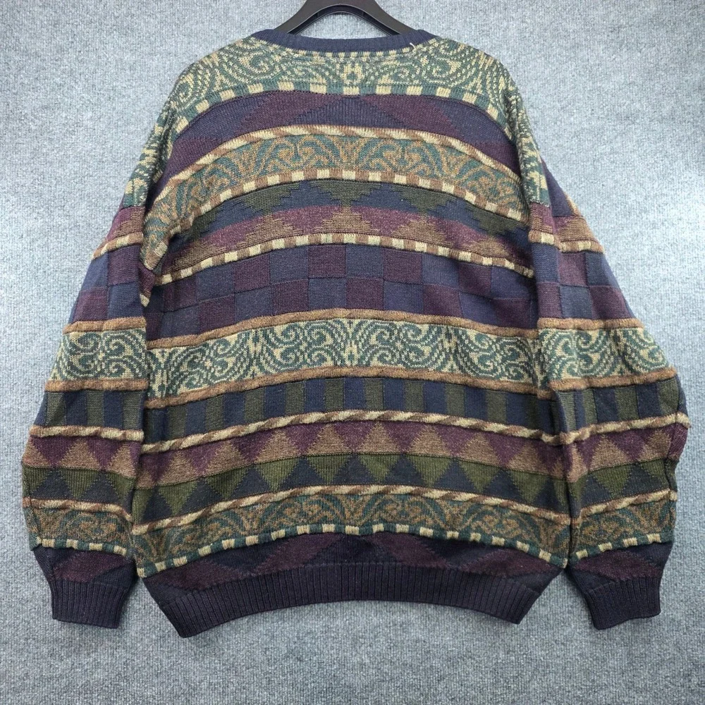 Saxony Mens XXL Multicolor Geometric Textured Wool Blend Crewneck Sweater Canada